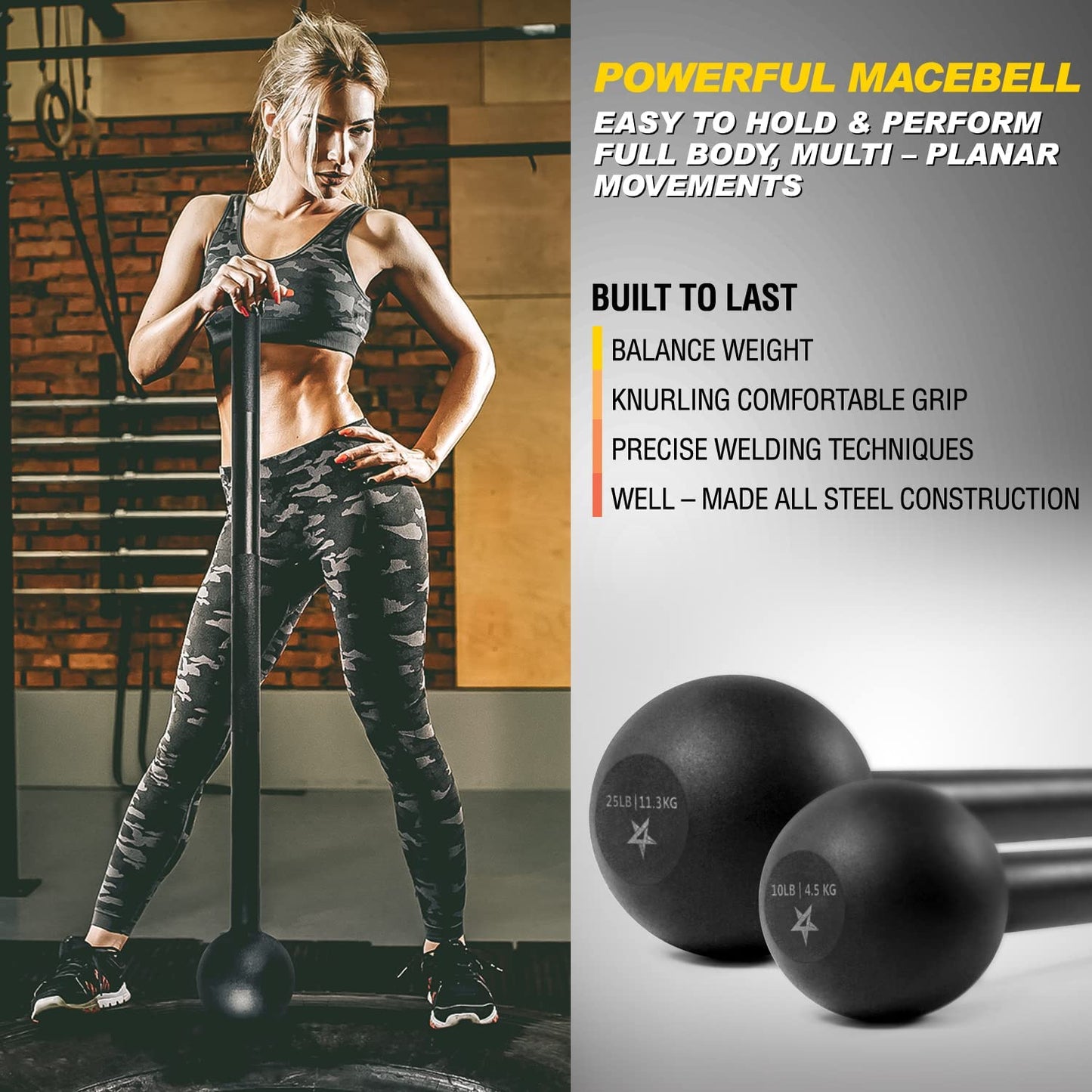 Steel Mace Bell for Comprehensive Strength Training - Enhance Full-Body Workouts, Muscle Development, Shoulder Stability, Grip Strength, and Forearm Rehabilitation in Weights of 5 to 30 lbs for Both Men and Women